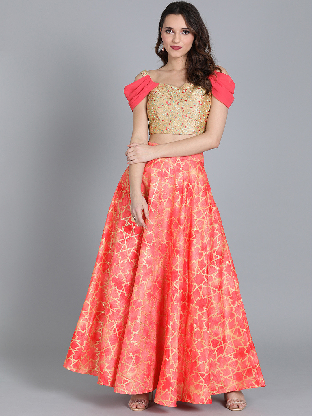 Ethnovog Beige  Pink Embroidered Made to Measure Lehenga with Blouse