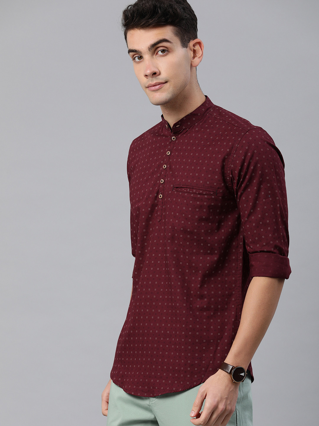 IVOC Men Maroon & Off-White Printed Straight Kurta
