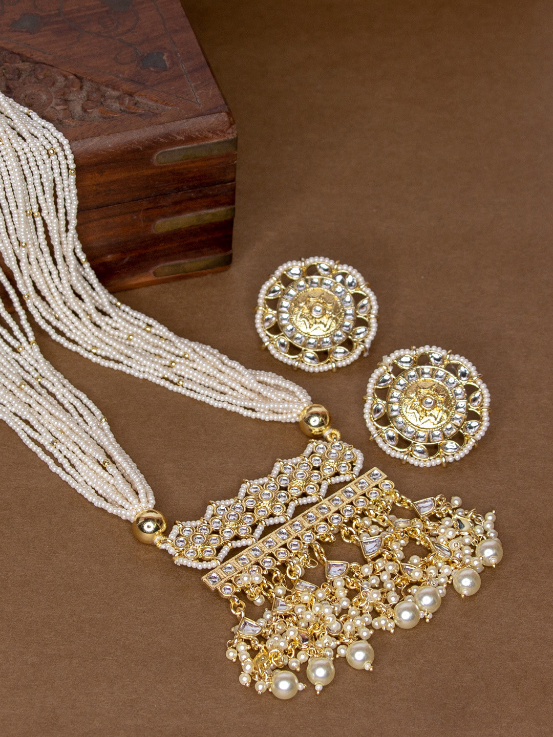 AccessHer Gold-Plated & White Kundan Studded Jewellery Set