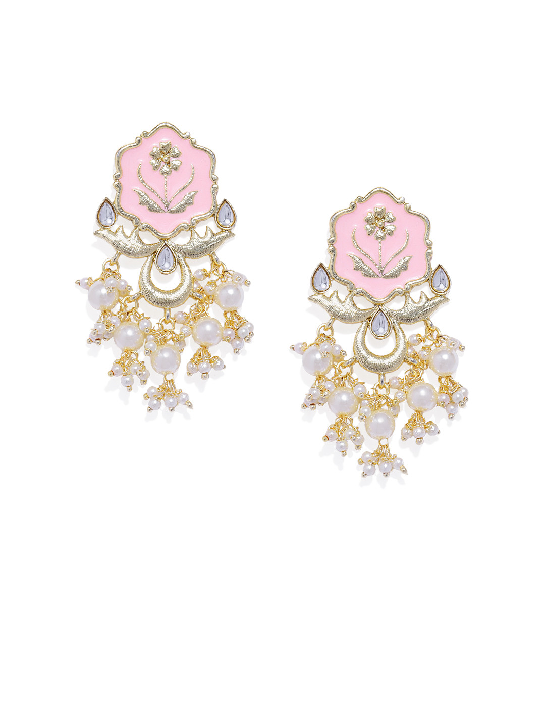 AccessHer Gold-Toned & Pink Classic Enamelled Drop Earrings