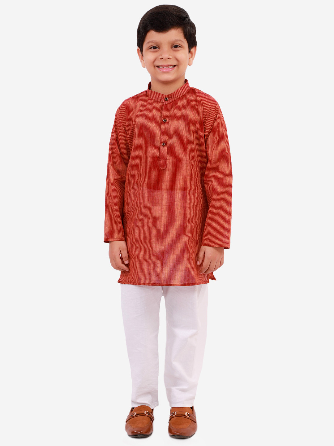 Superminis Boys Brown & White Striped Kurta with Pyjamas
