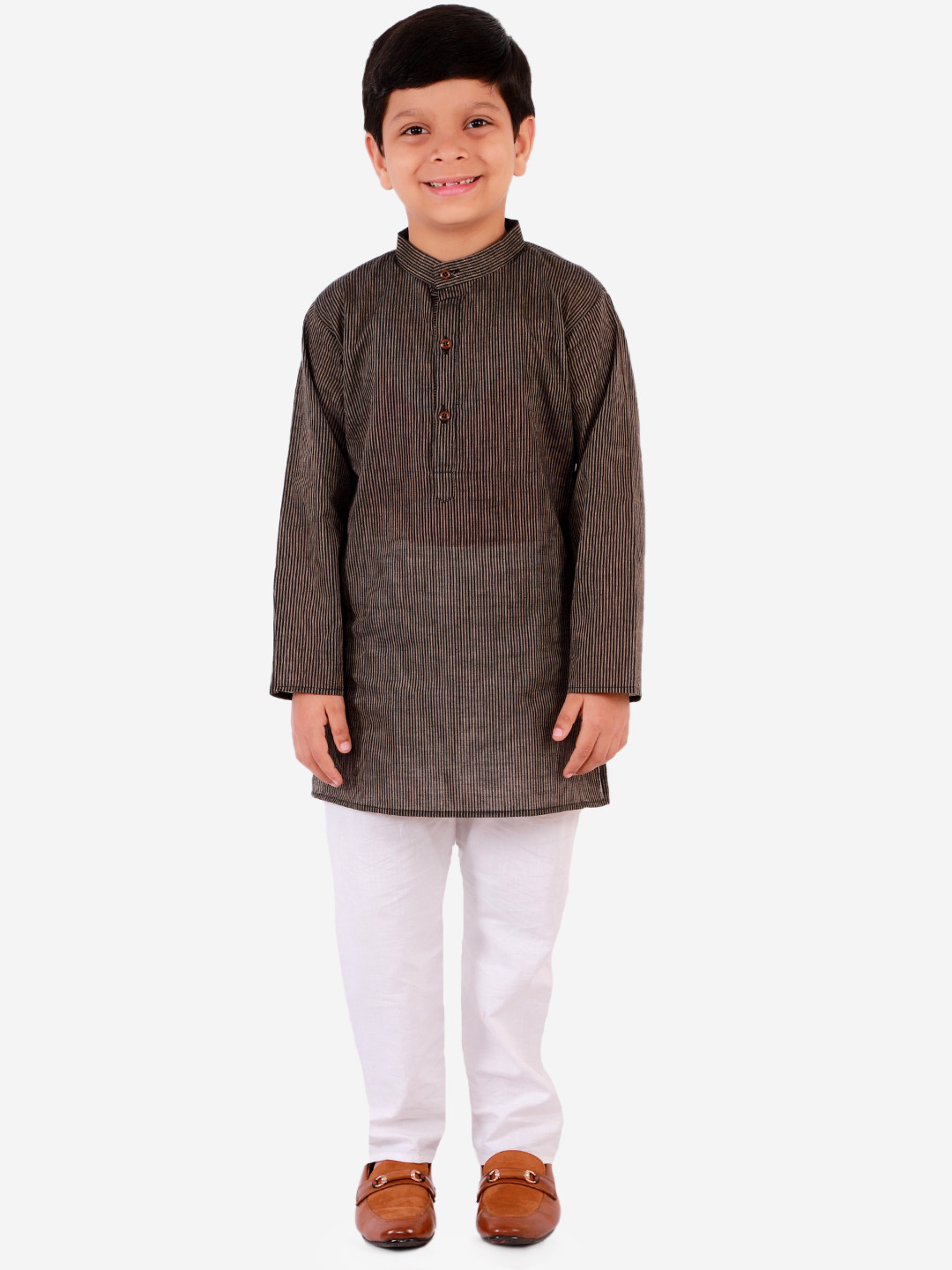 Superminis Boys Black & White Striped Kurta with Pyjamas