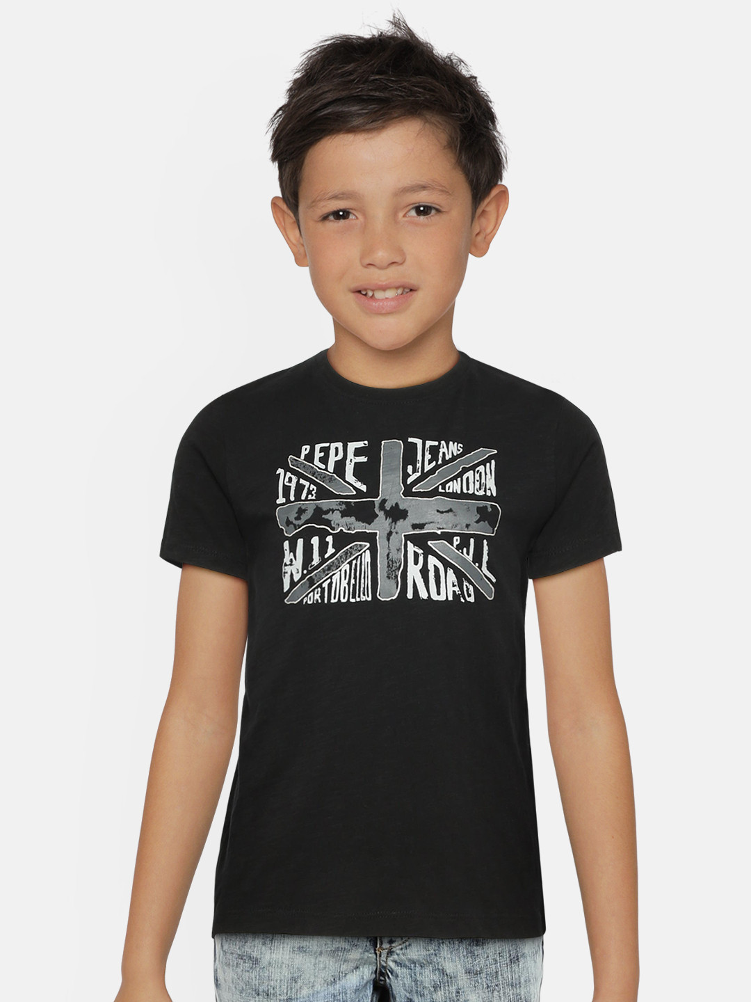 Pepe Jeans Boys Black Printed Round Neck T-shirt
