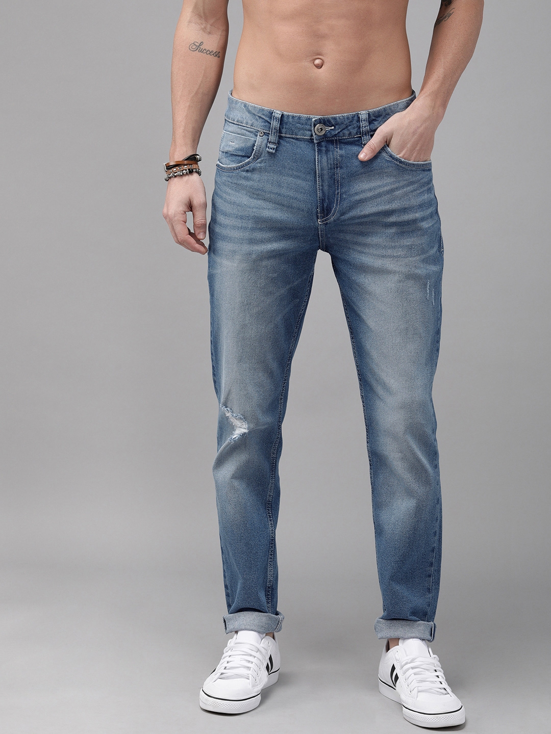 Buy Roadster Men Blue Slim Tapered Fit Mid Rise Mildly Distressed Stretchable Jeans Jeans For Men Myntra