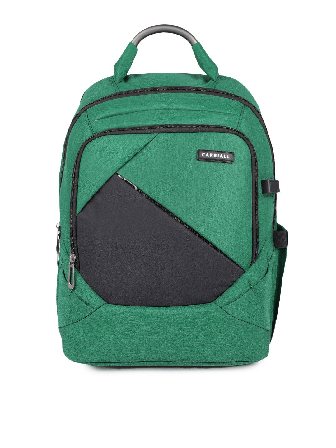 CARRIALL Unisex Green & Black Colourblocked Backpack With USB Charging Port