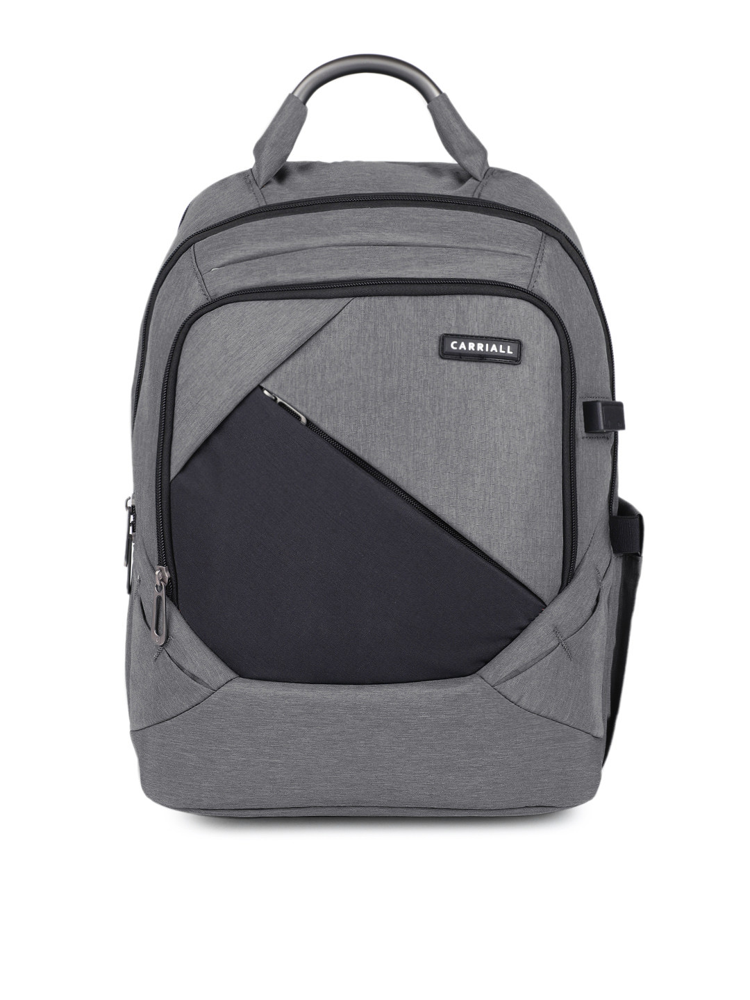 CARRIALL Unisex Grey & Black Colourblocked Smart Laptop Backpack with Charging port