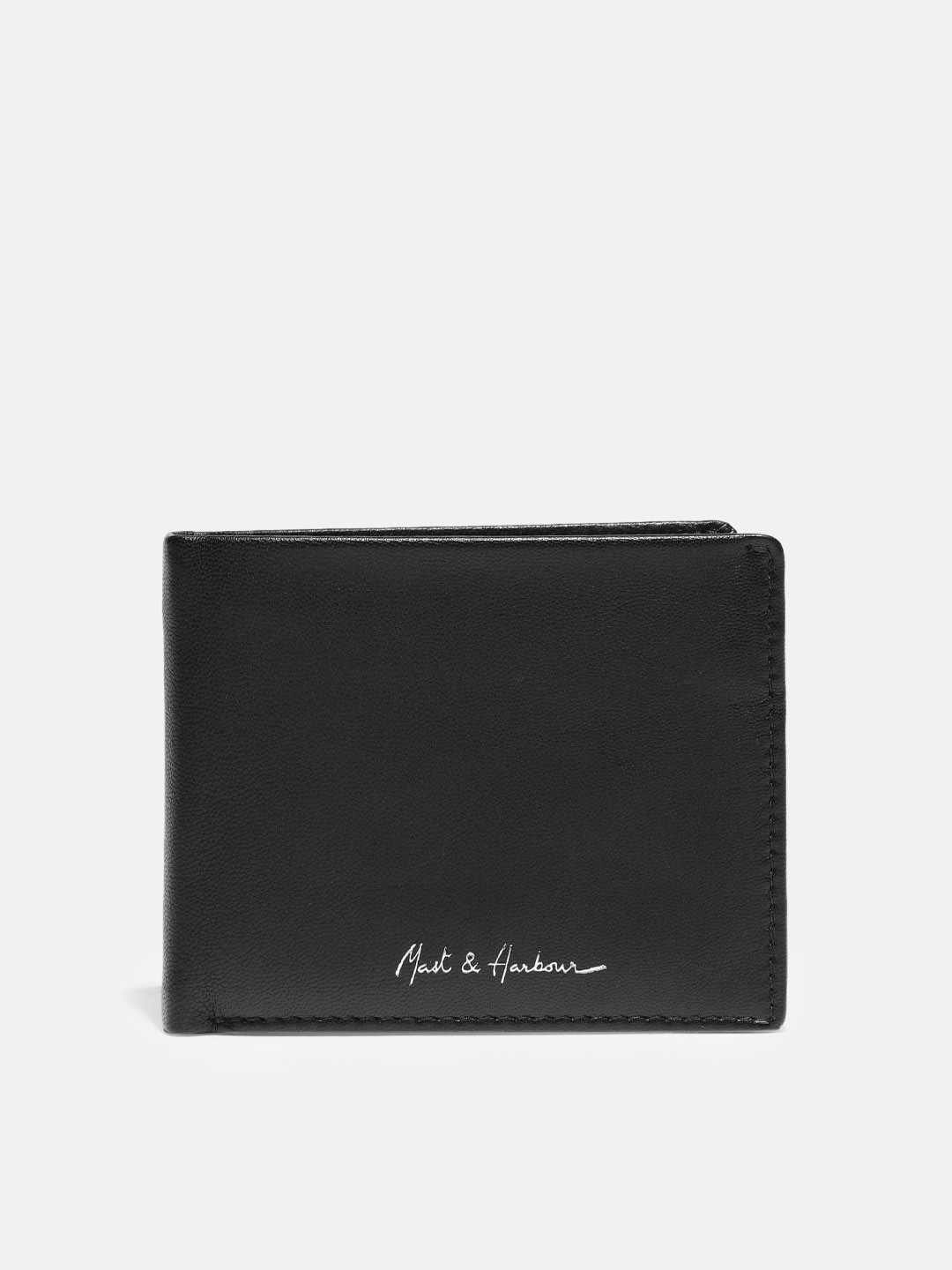 Mast & Harbour Men Black Solid Leather Two Fold Wallet
