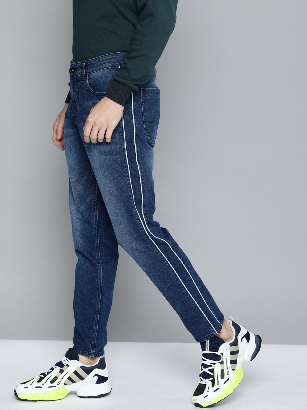 Jeans with side stripe on sale myntra