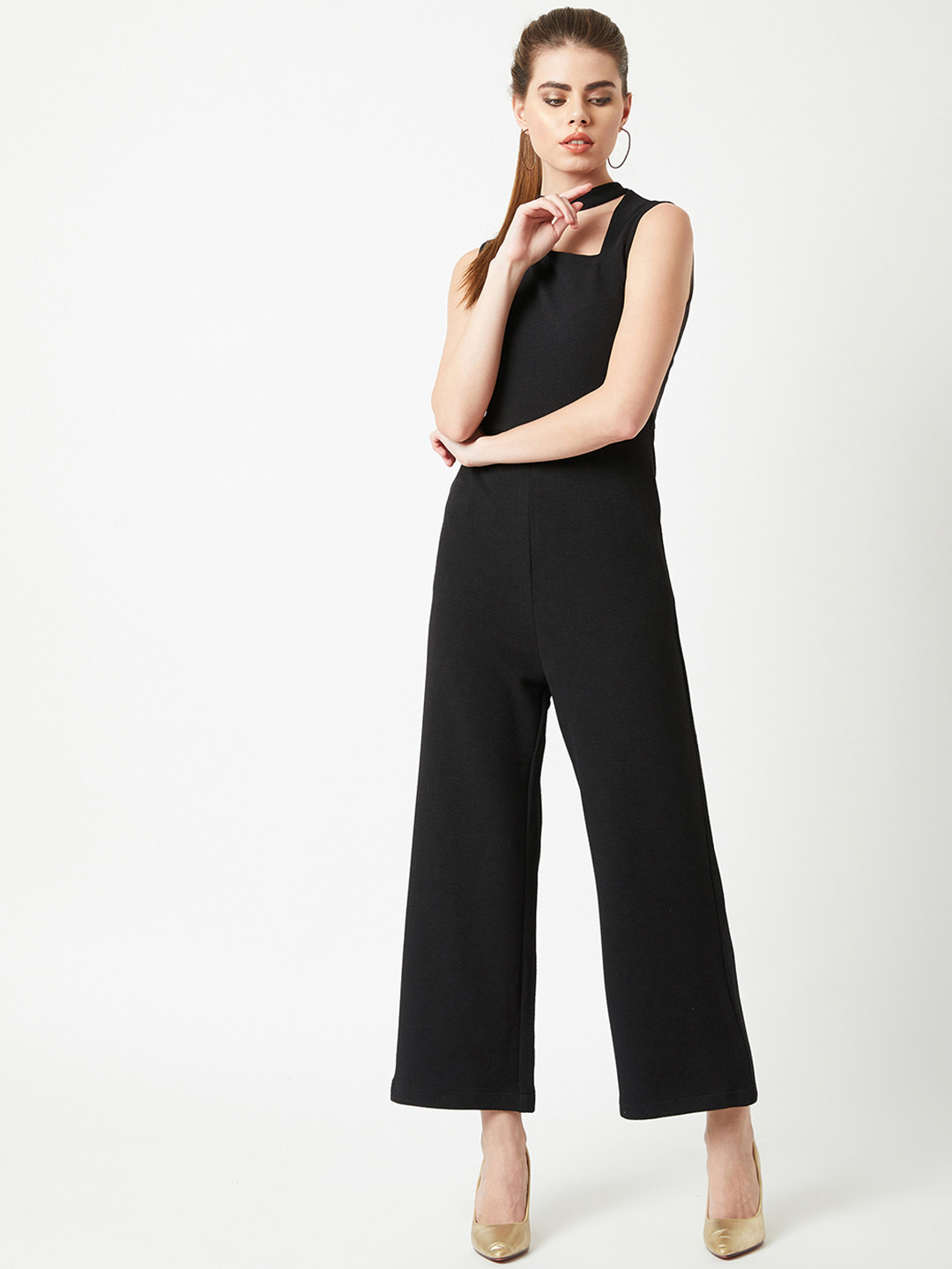 Miss Chase Women Black Cut-Out Detail Basic Jumpsuit