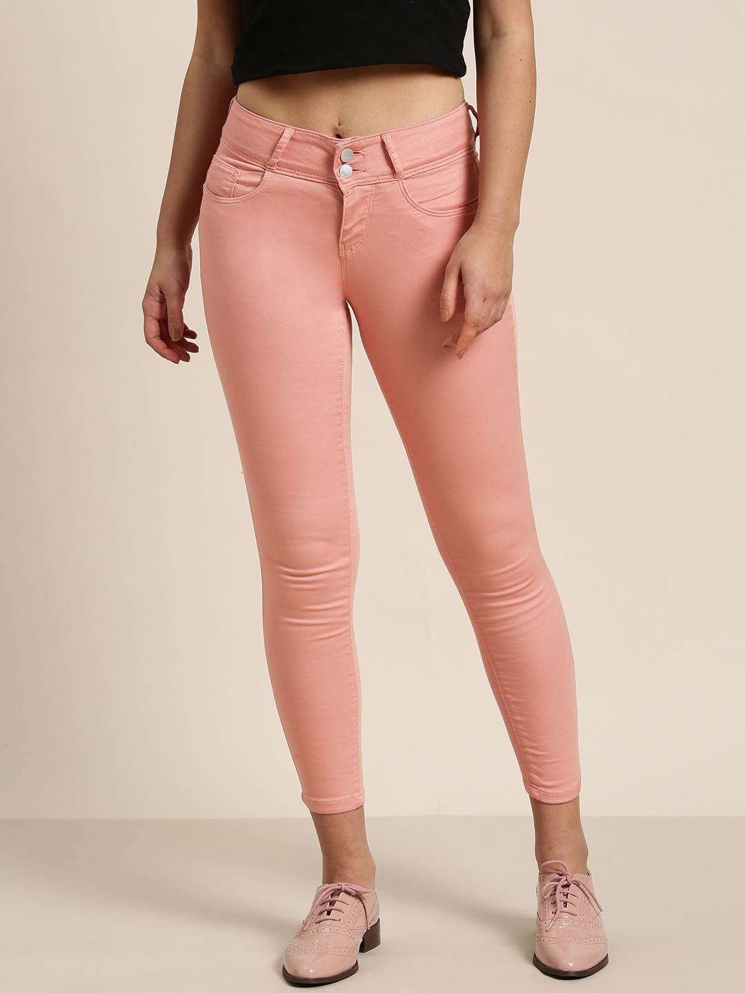 Kraus Jeans Women K4050 Pink Regular Fit Mid-Rise Clean Look Stretchable Jeans