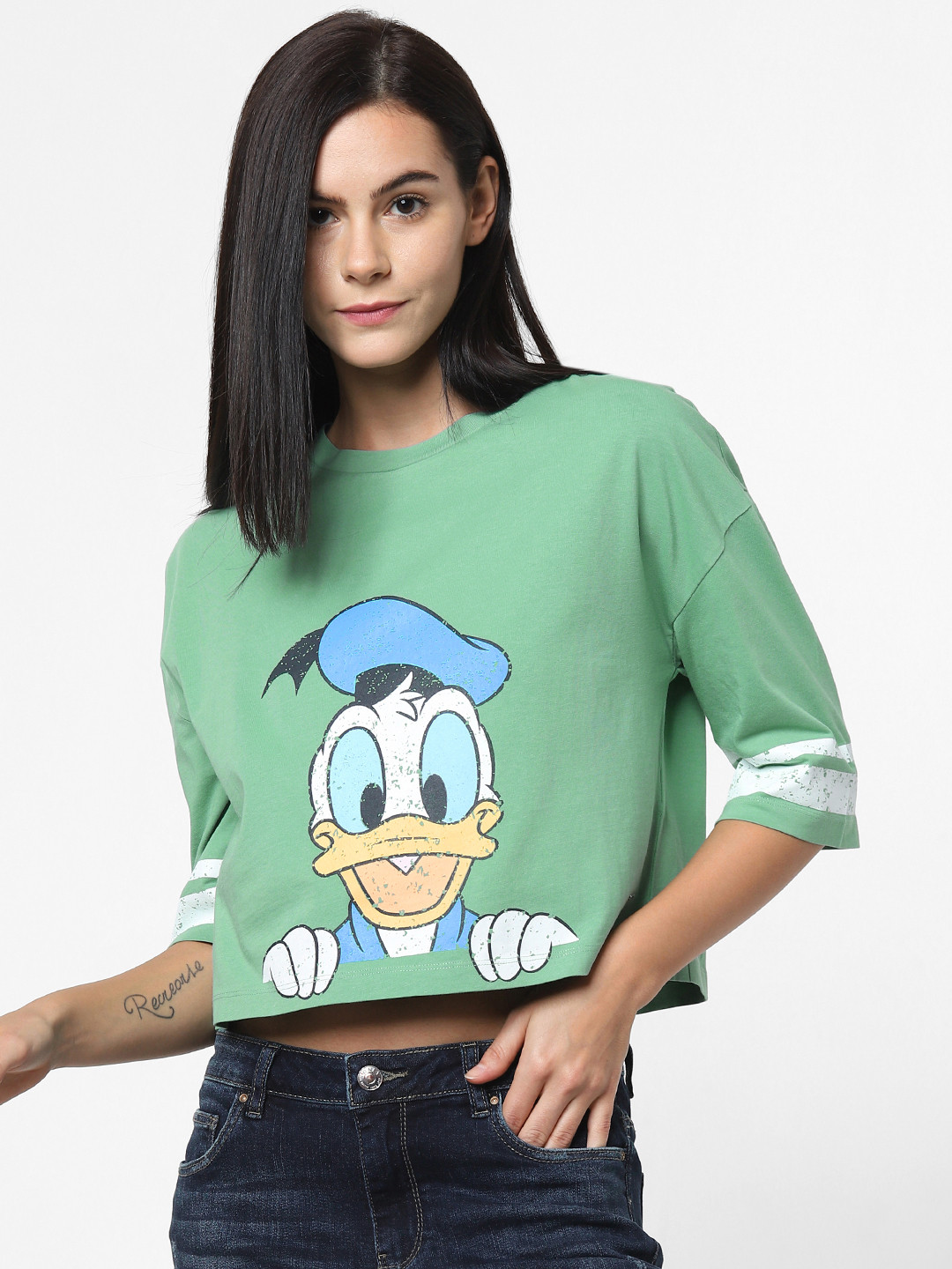 Donald Duck Printed Round Neck Cropped 