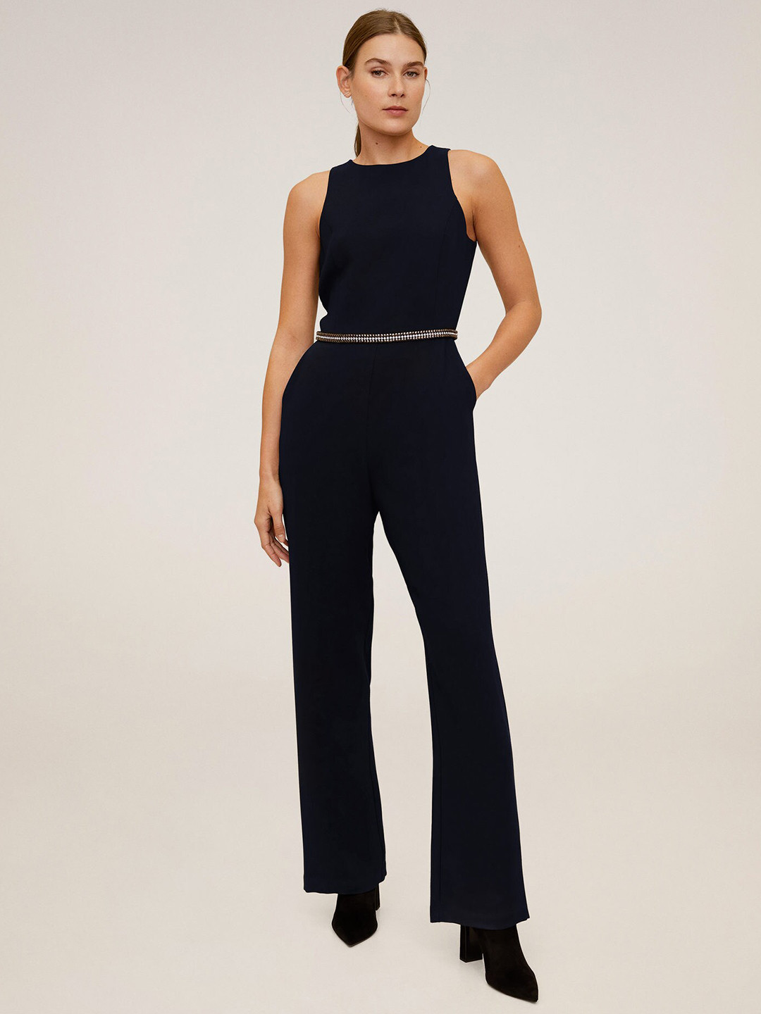 MANGO Black Straight Leg Jumpsuit