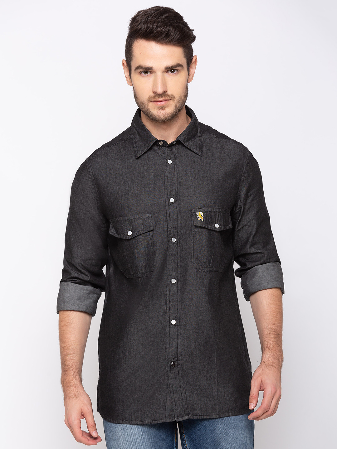 GIORDANO Men Black Solid Smart Slim Fit Casual Shirt