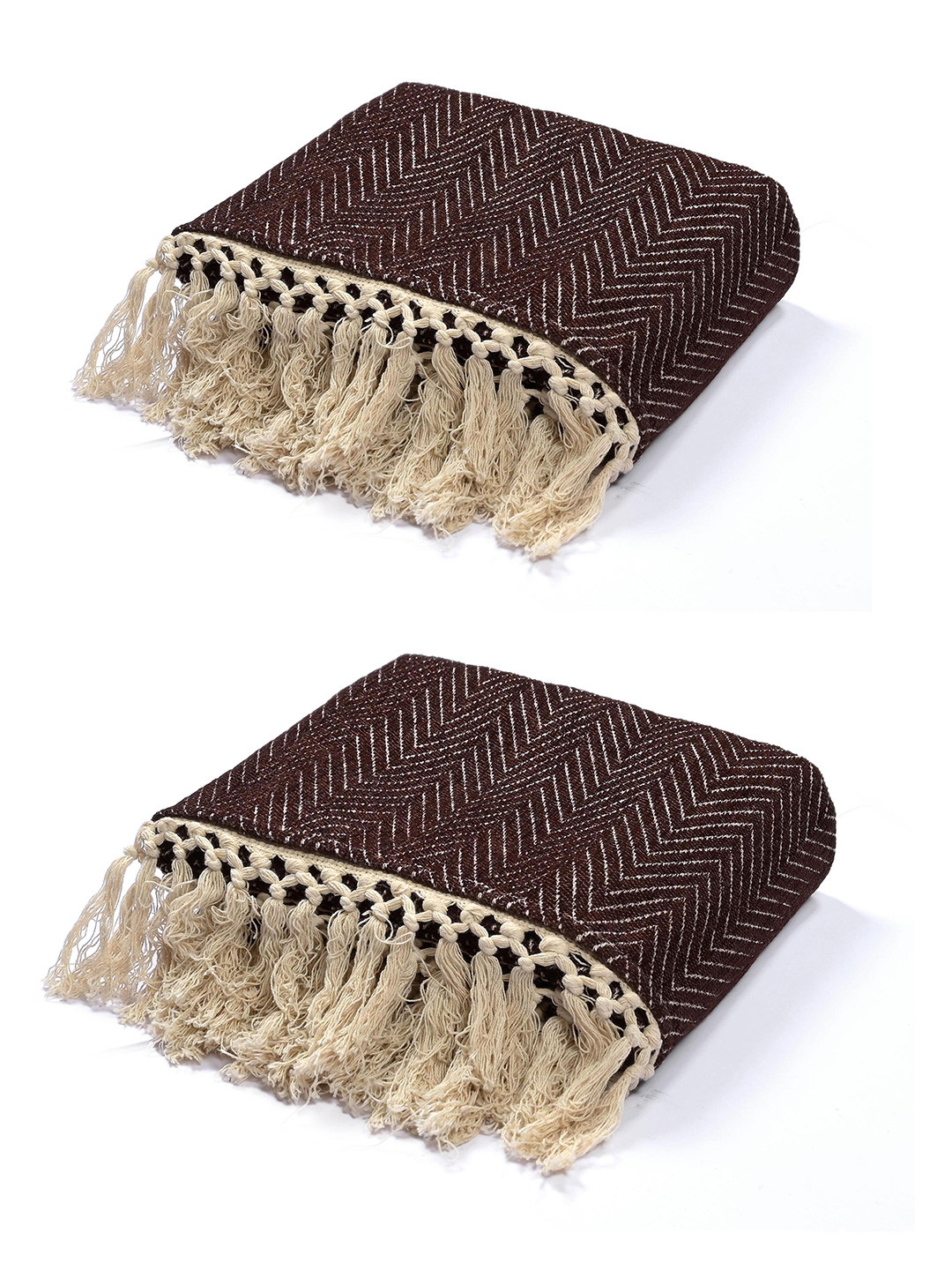 Saral Home Set of 2 Brown Woven Design Chenille Sofa Throw