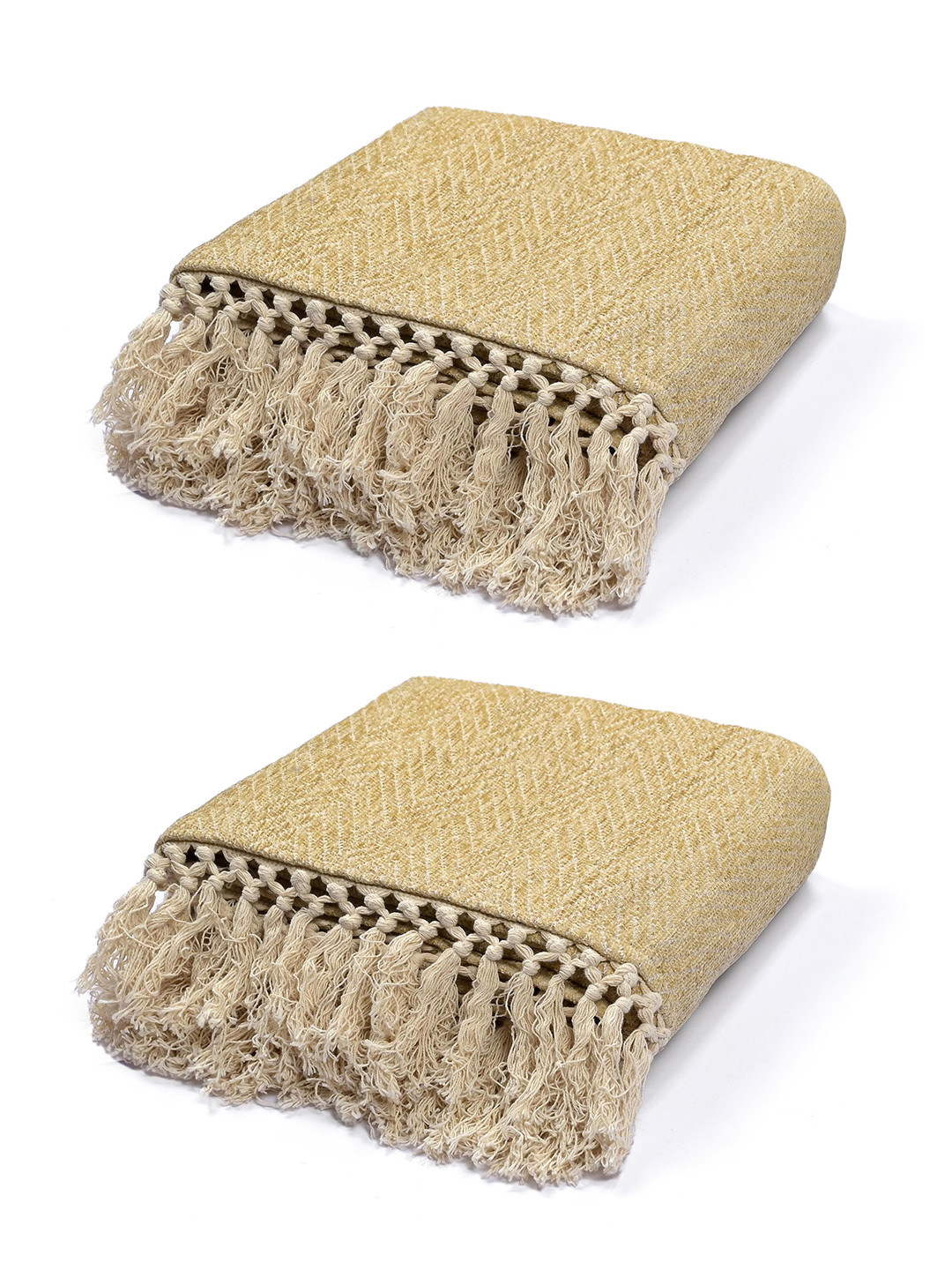 Saral Home Set of 2 Gold-Toned Solid 1 Seater Sofa Throws