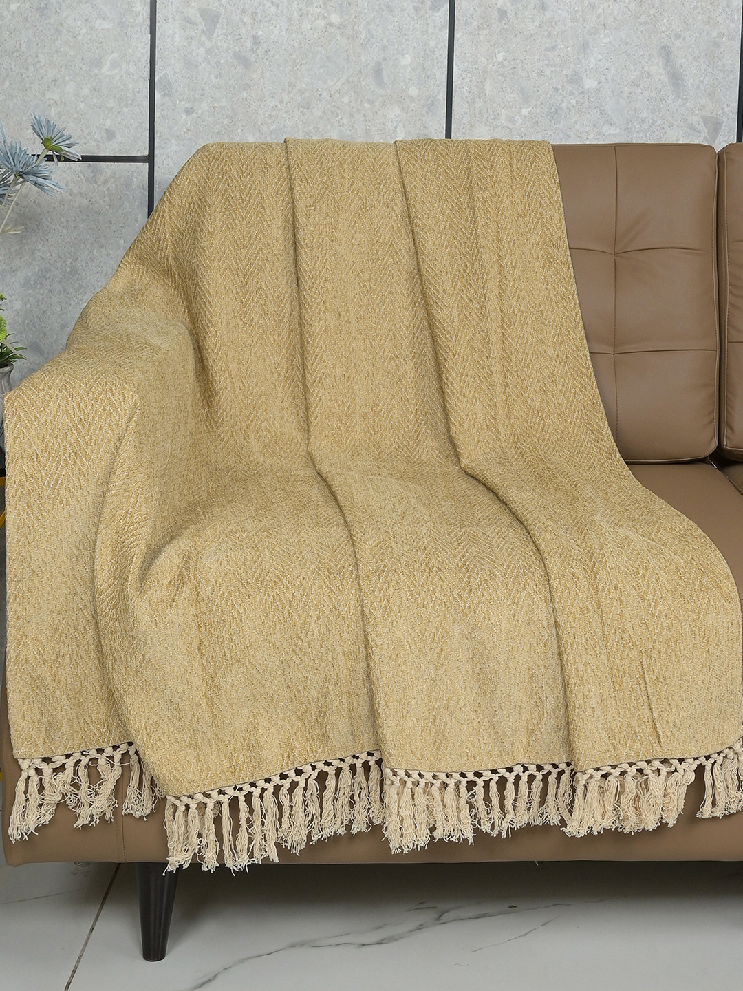 Saral Home Gold-Toned Solid Chenille Sofa Throw