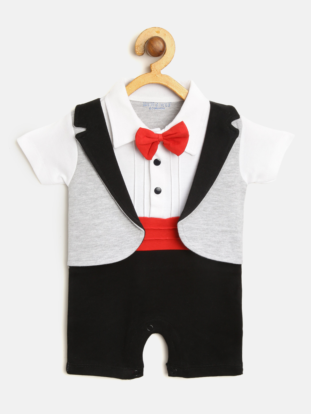 Moms Love Boys Black & White Tuxedo Rompers