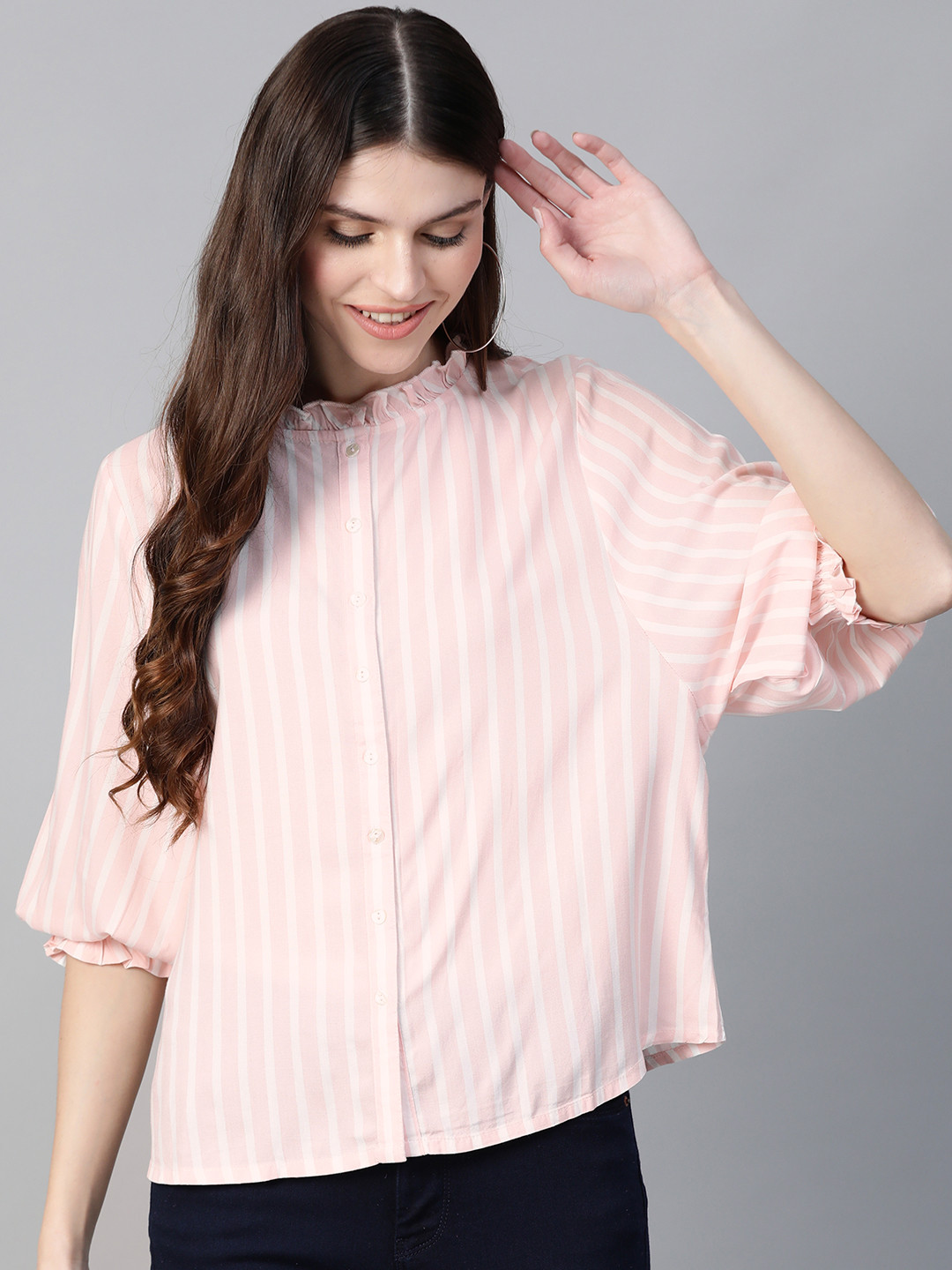 Mast & Harbour Women Pink & White Striped Top