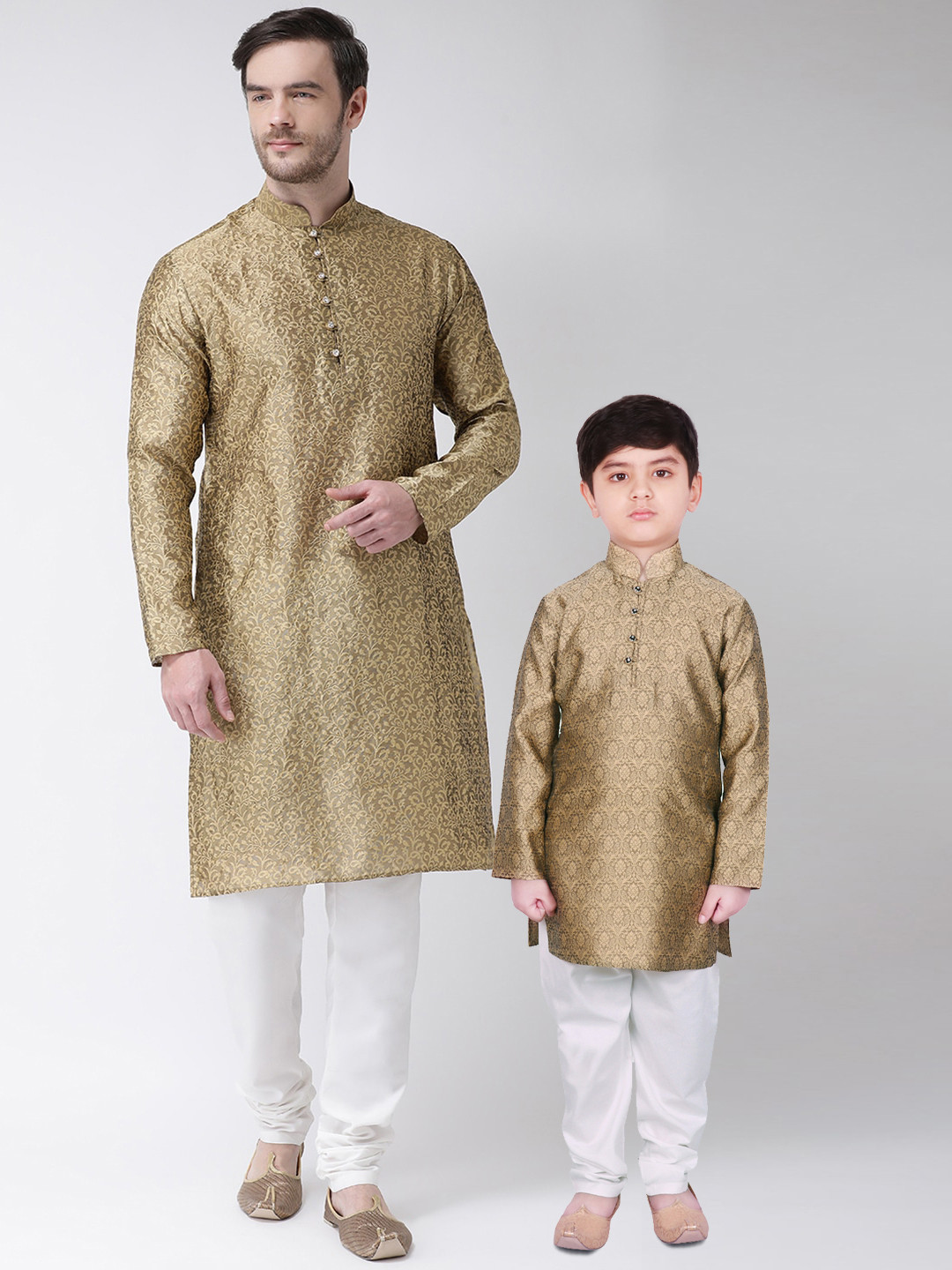 SG YUVRAJ Boys Brown & Off-White Self Design Kurta with Pyjamas