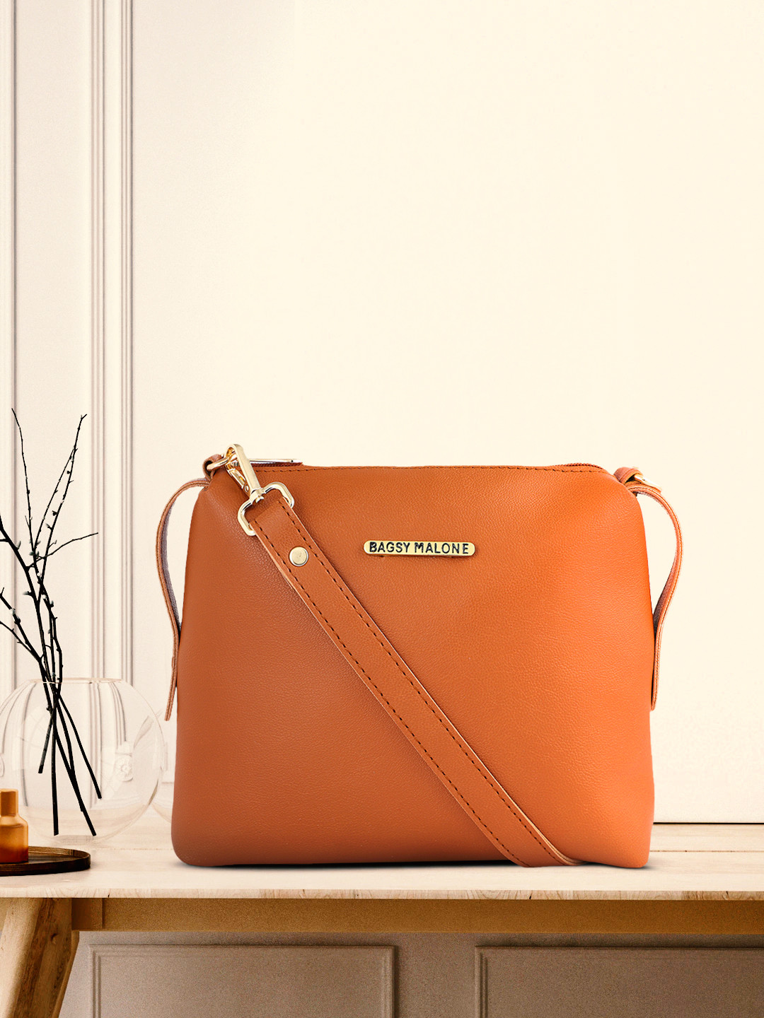 Bagsy Malone Tan Brown Solid Sling Bag