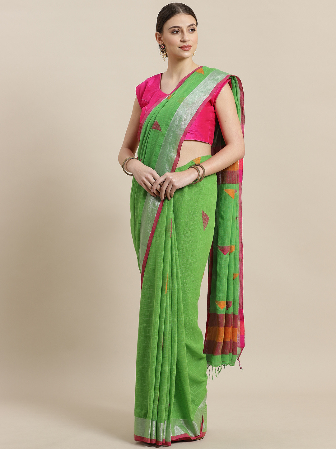 Laa Calcutta Green Handloom Woven Design Saree