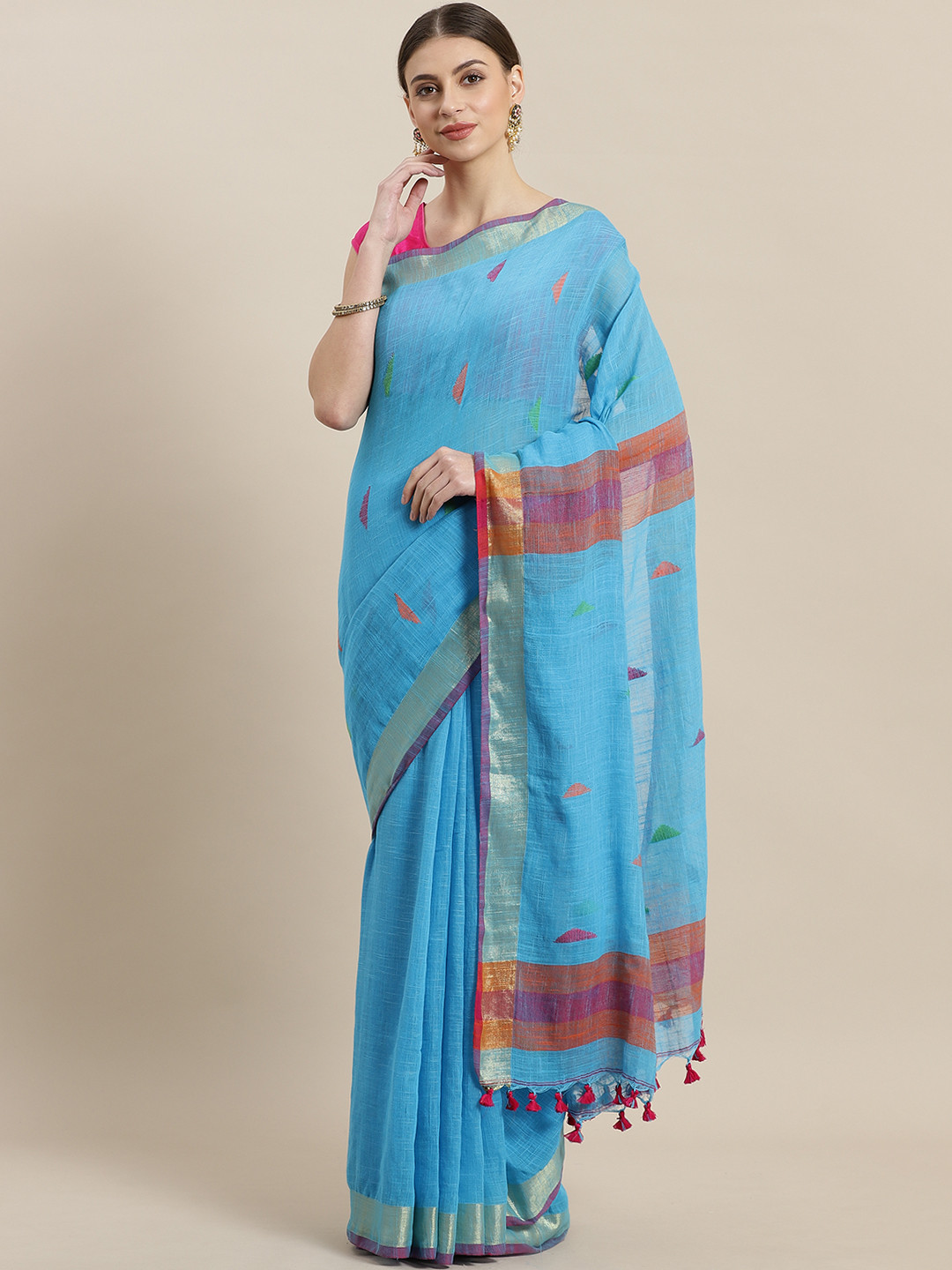 Laa Calcutta Blue Handloom Woven Design Saree
