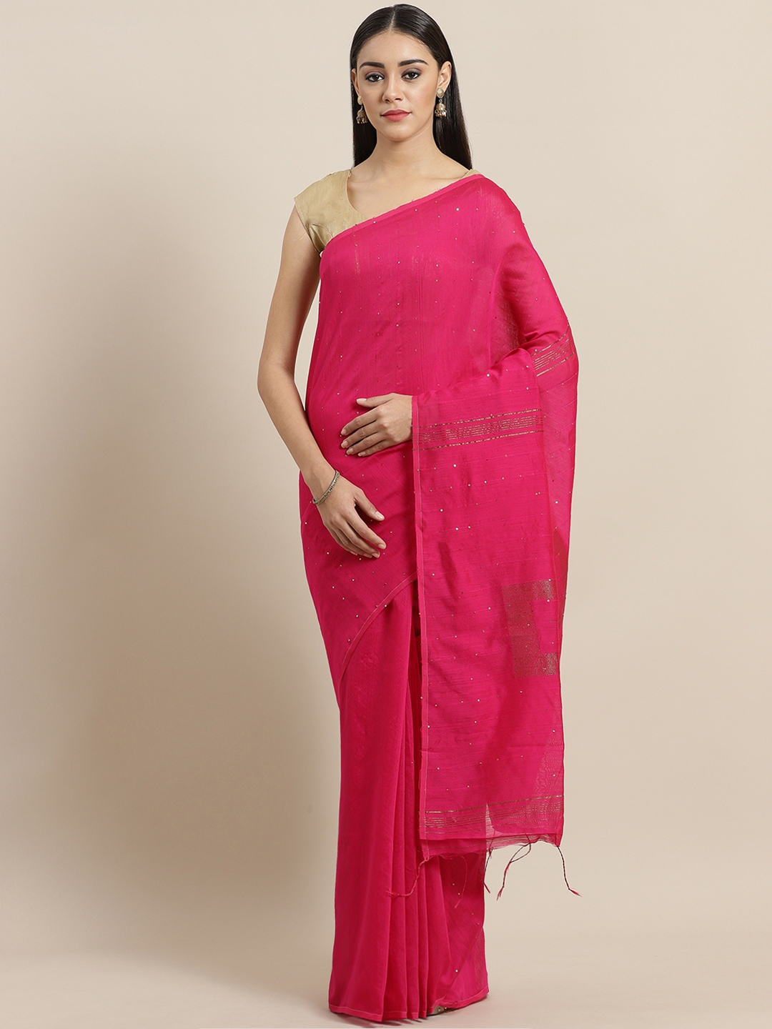 Buy Laa Calcutta Pink Sequinned Handloom Saree - Sarees for Women ...