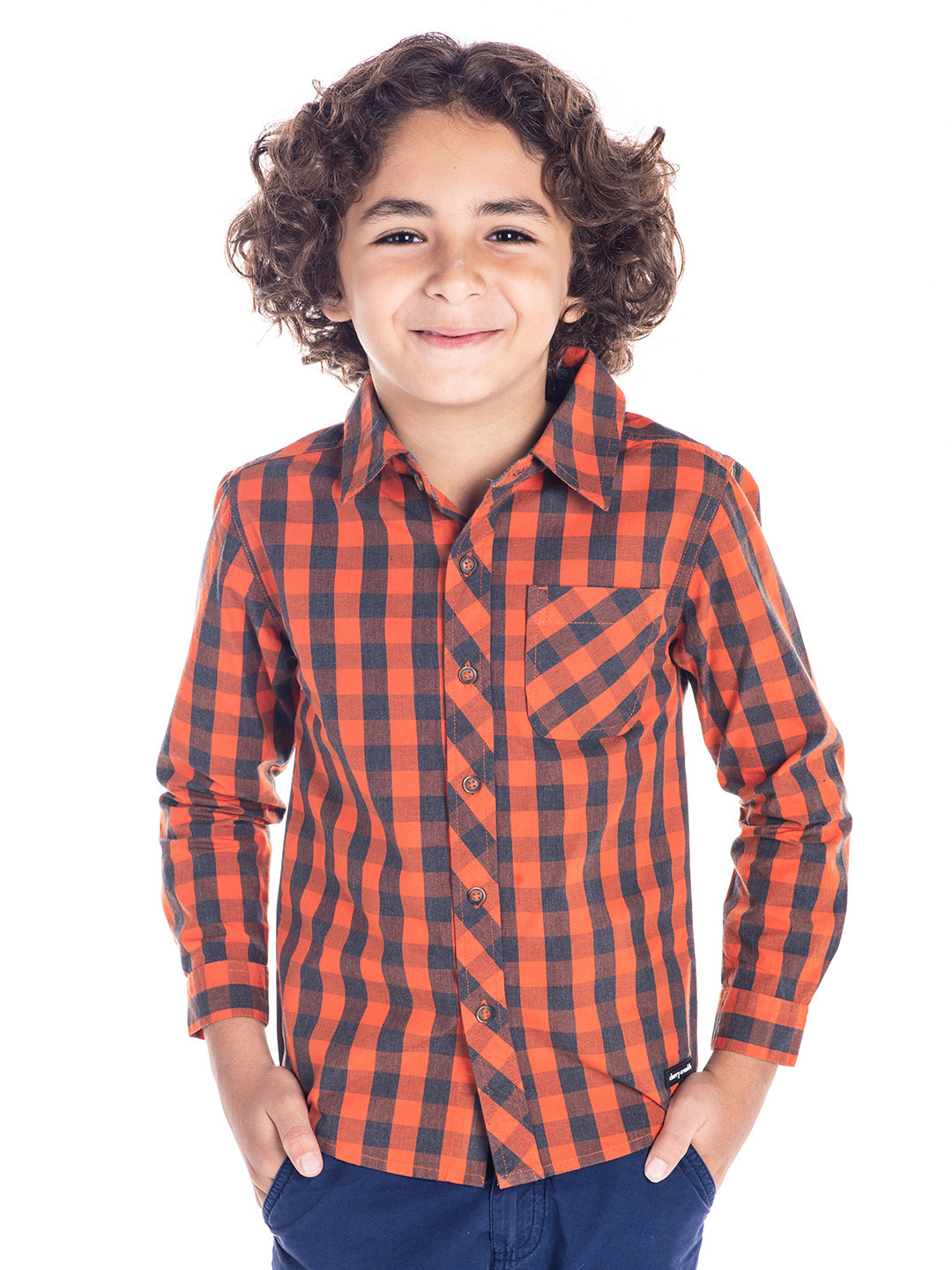 Cherry Crumble Boys Orange Checks Touch Shirt