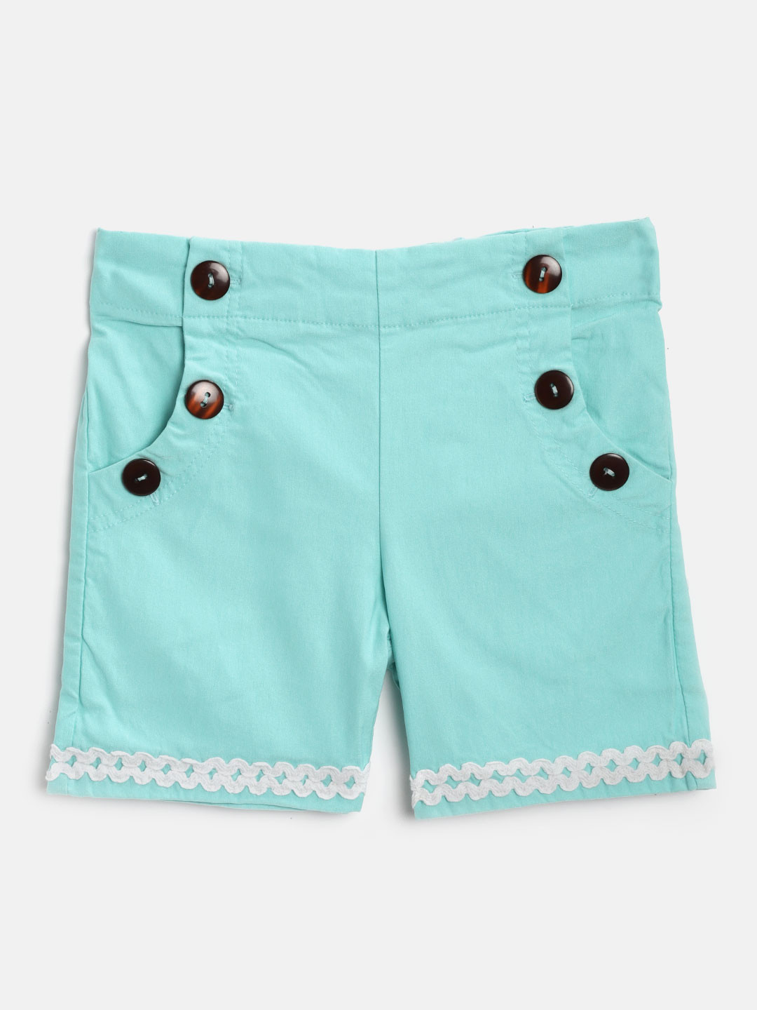 Cherry Crumble Girls Turquoise Blue Solid Regular Fit Shorts