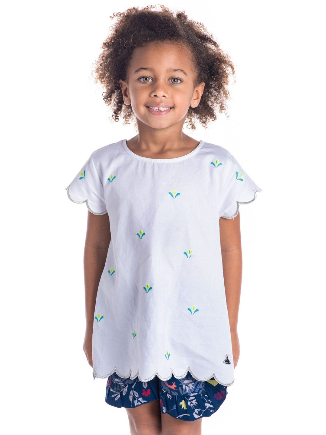 Cherry Crumble Girls White Embroidered Styled Back Top