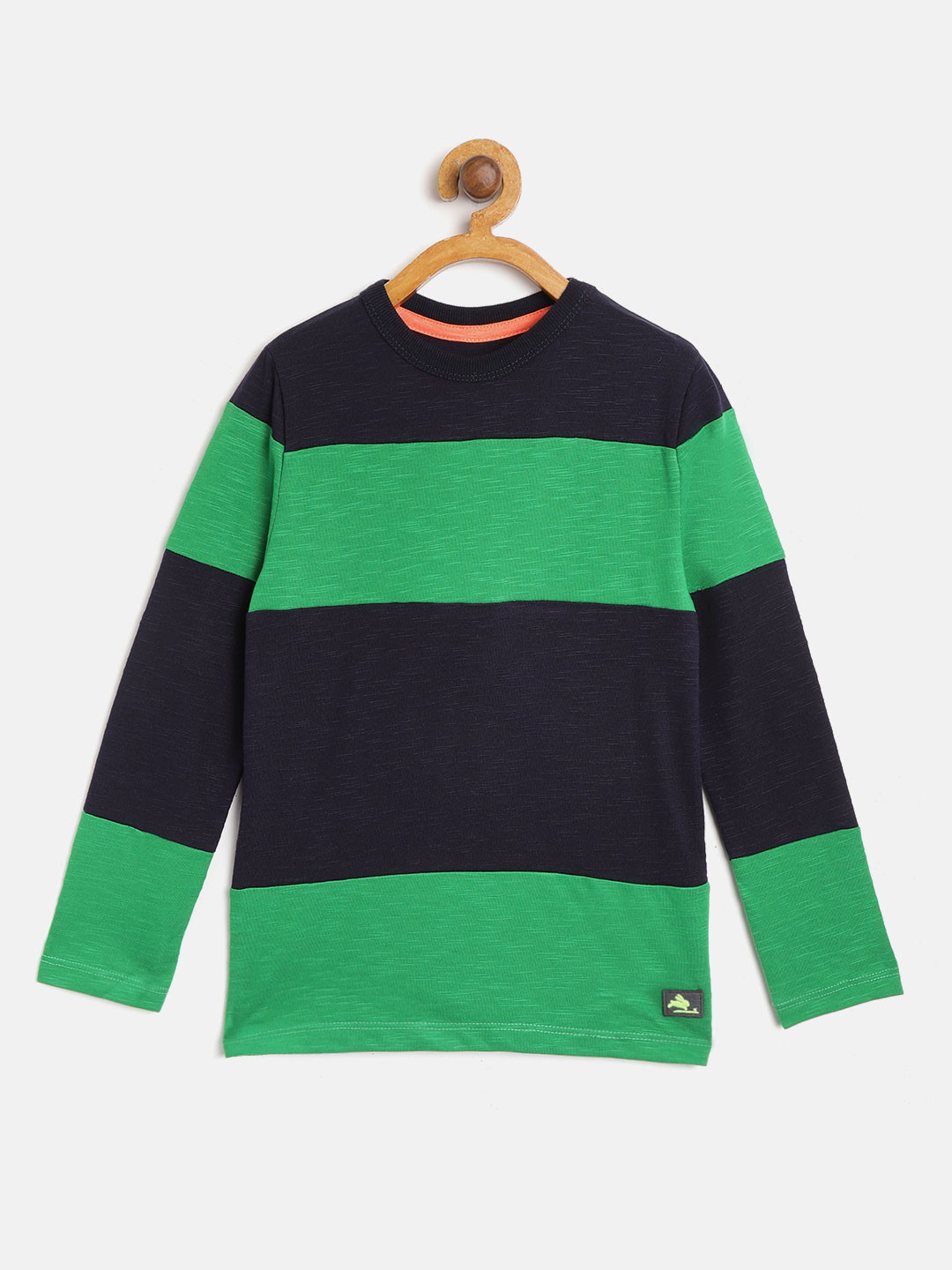 Cherry Crumble Kids Green & Navy Striped Round Neck T-shirt
