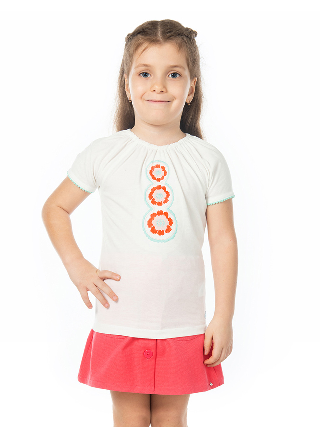 Cherry Crumble Girls White Solid A-Line Pure Cotton Top with Embroidered Detail