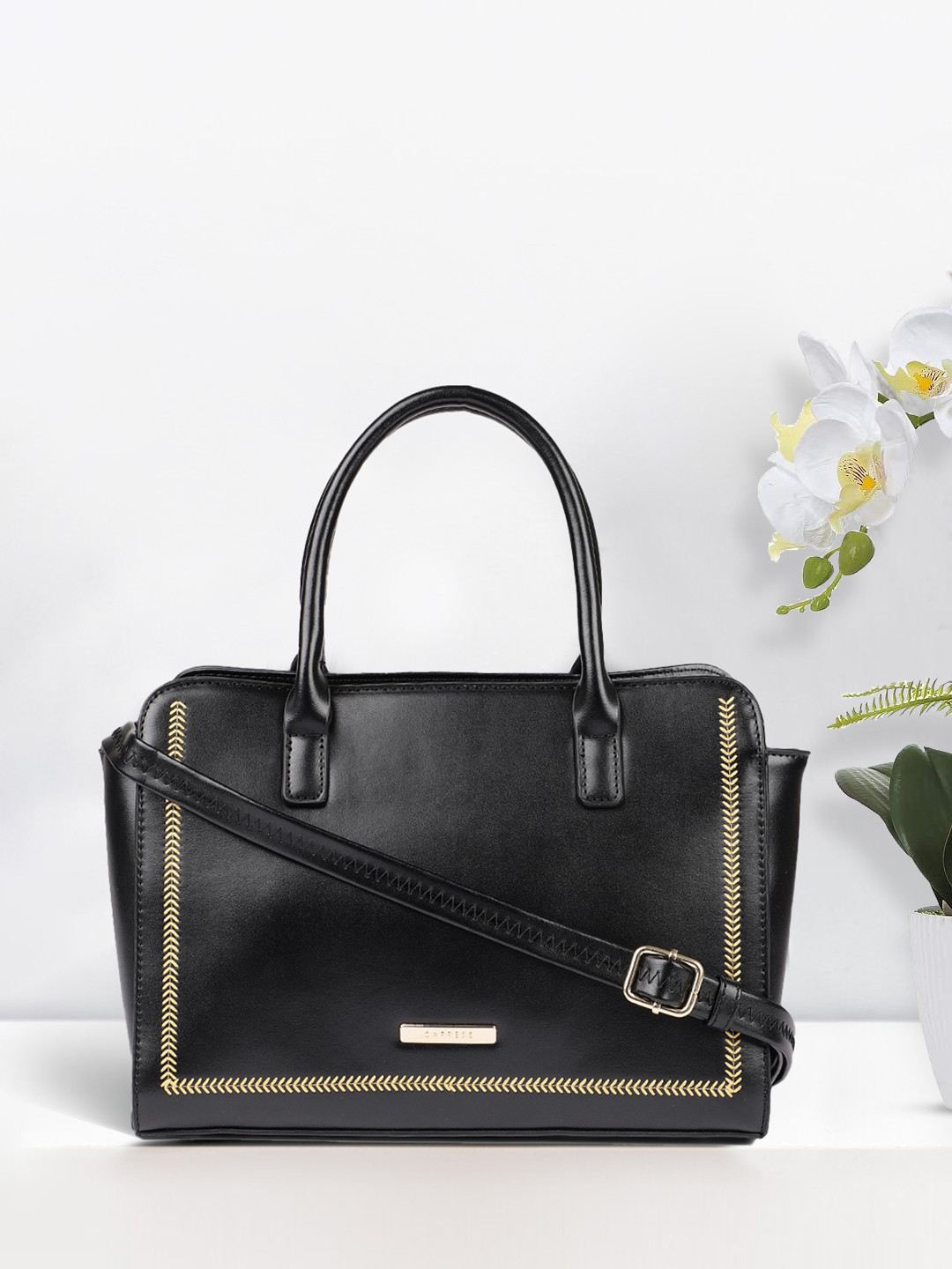 Caprese Poppy Women Black Medium Satchel Bag