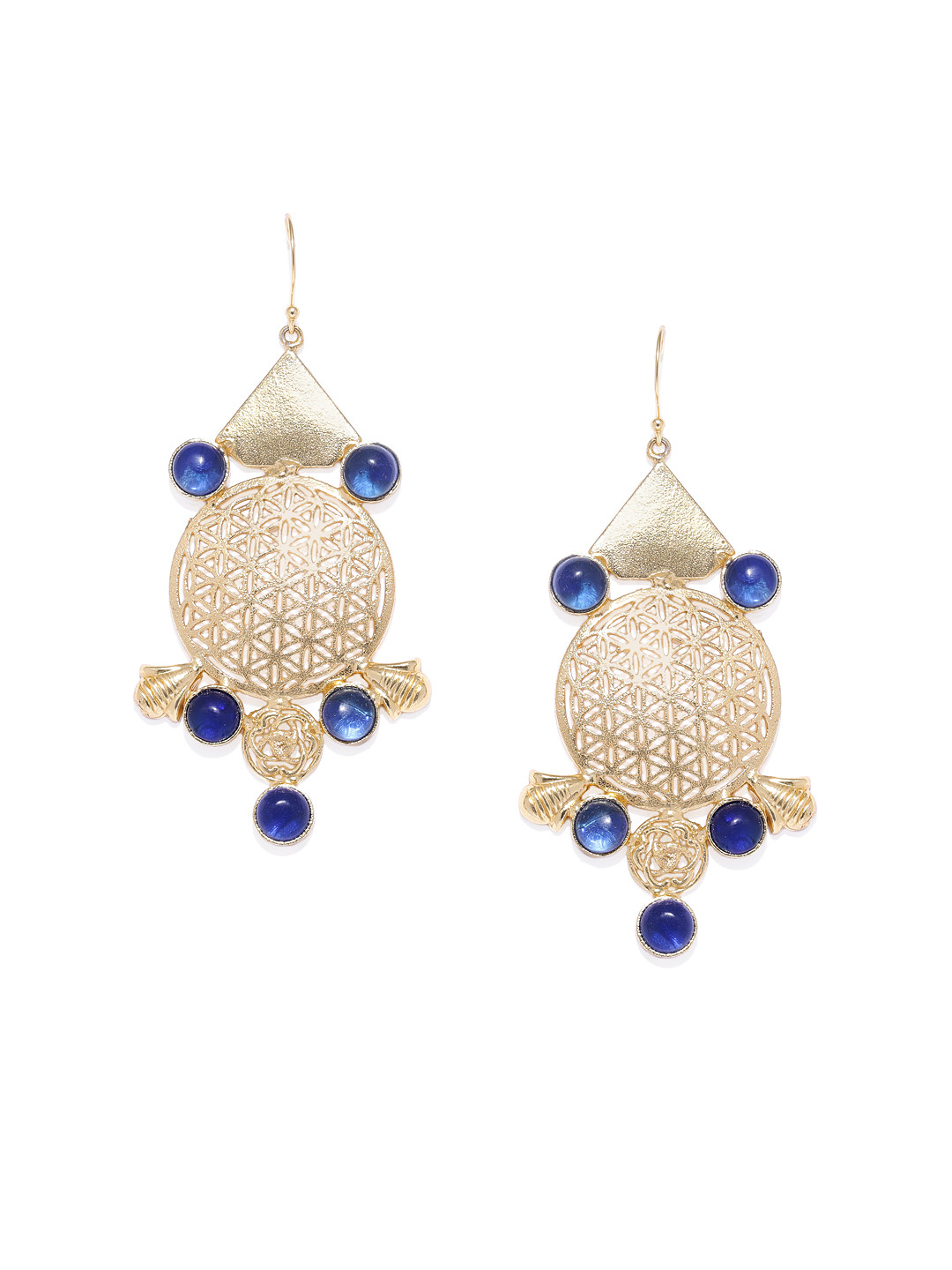 ARUS Gold-Toned & Blue Geometric Drop Earrings