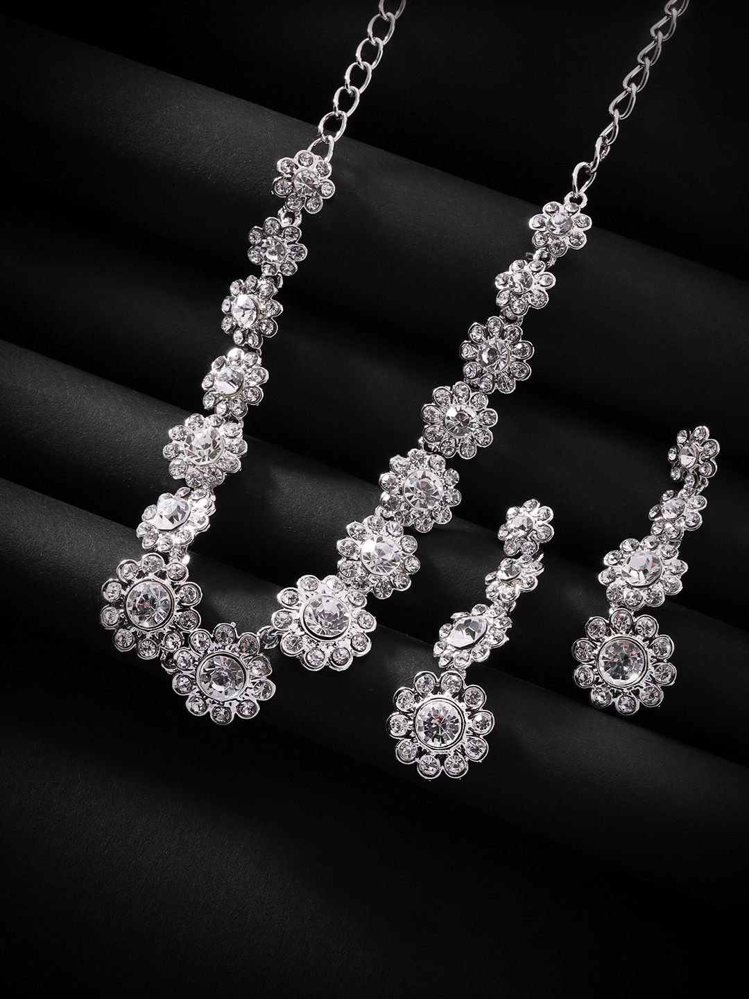 Carlton Landon Silver-Toned Rhodium-Plated CZ Studded Jewellery Set