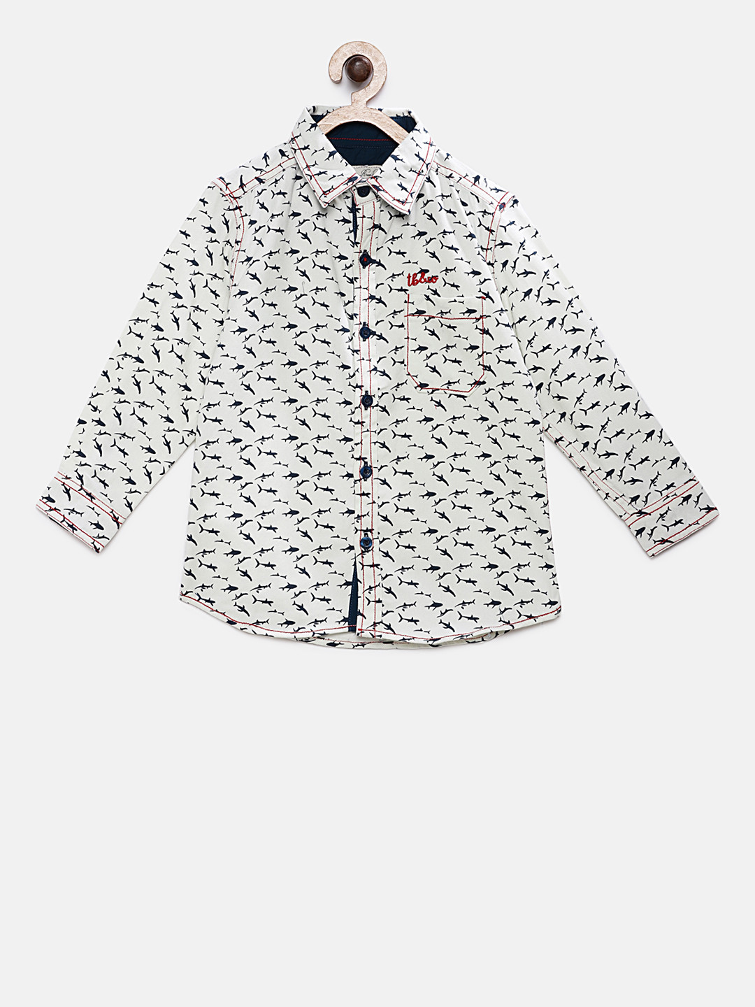 TONYBOY Boys Cream-Coloured Regular Fit Printed Casual Shirt