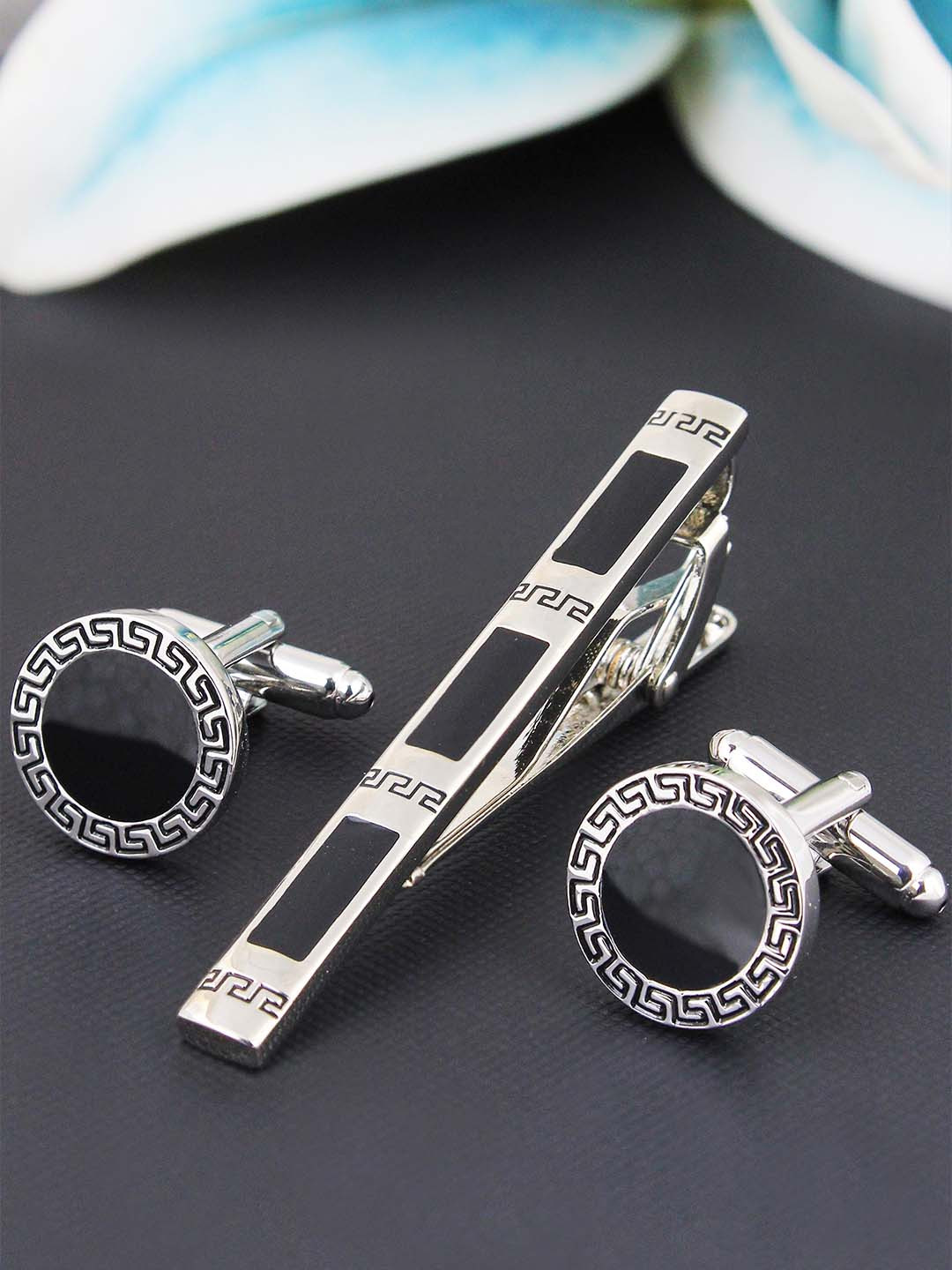 PELUCHE Men Silver-Toned & Black Rhodium-Plated Accessory Gift Set