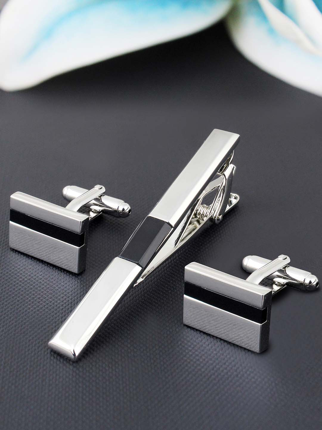 PELUCHE Men Silver-Toned & Black Rhodium-Plated Accessory Gift Set