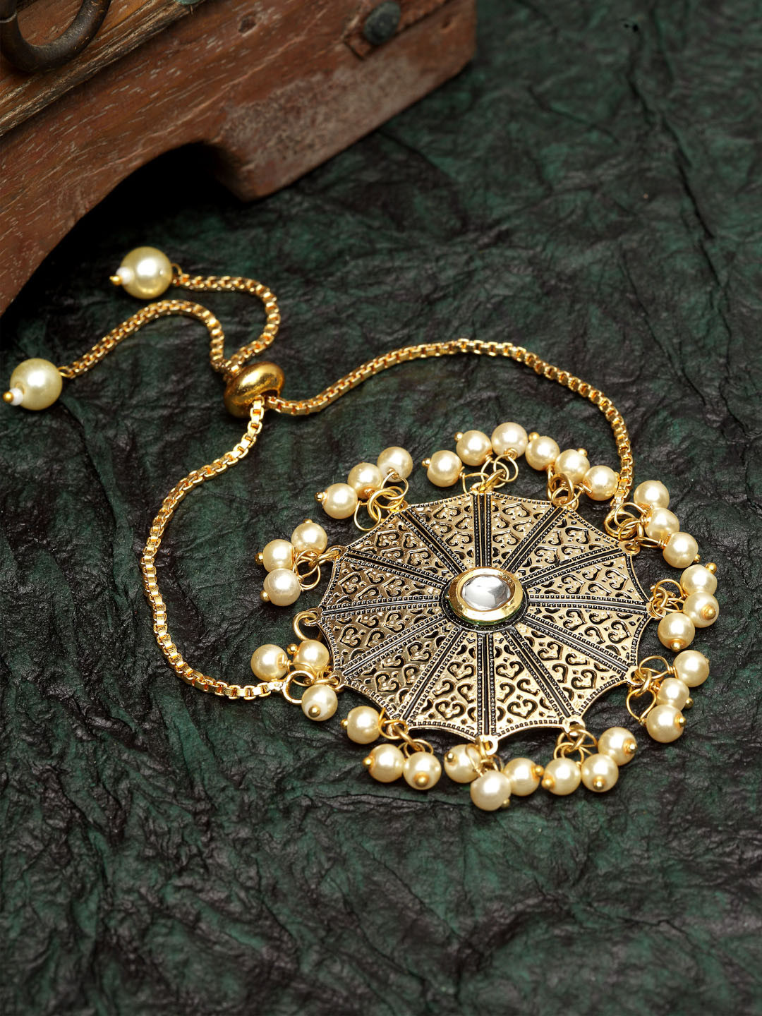 PANASH Black & Off-White Gold-Plated & Beaded Hancrafted Bracelet