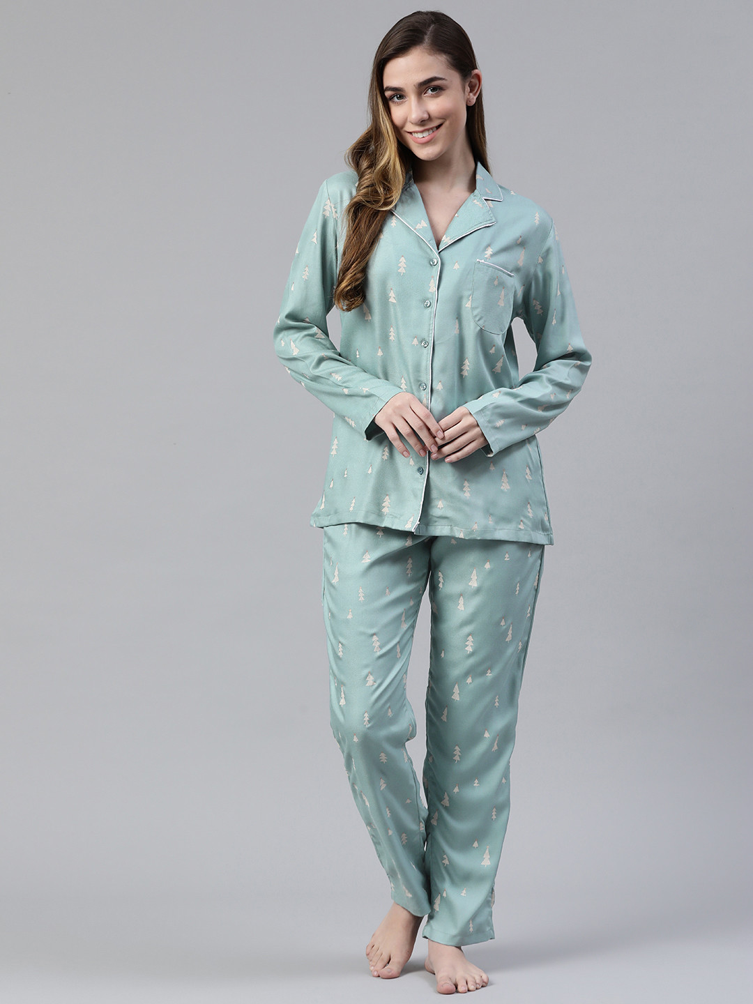 DRAPE IN VOGUE Women Blue & White Printed Nightsuit