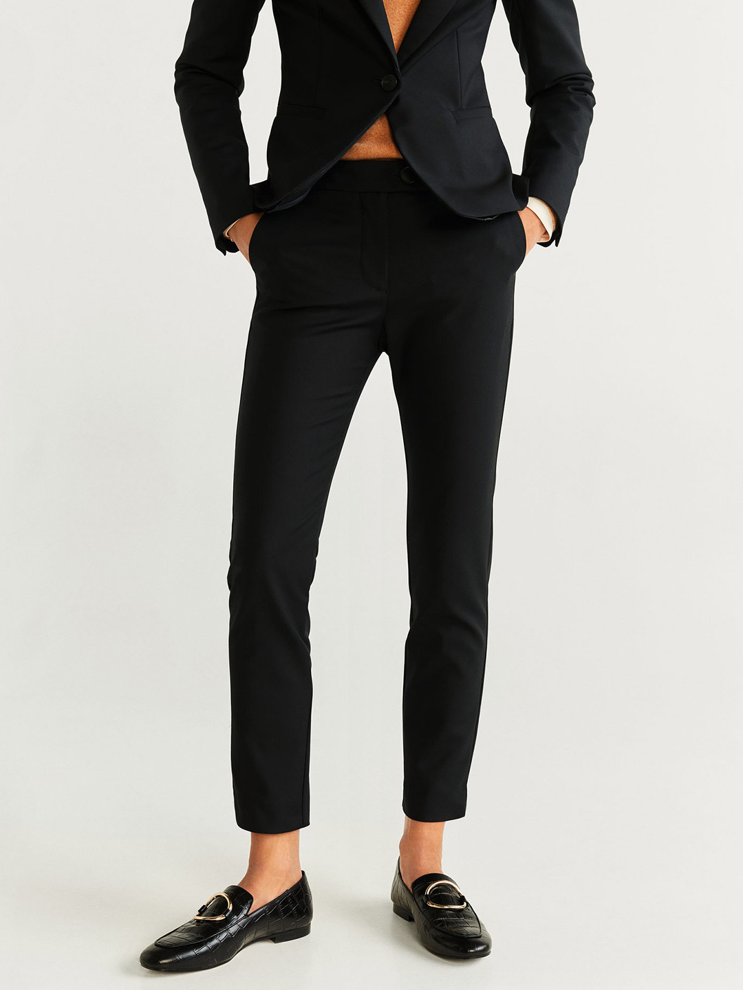 MANGO Women Black Solid Formal Sustainable Trousers
