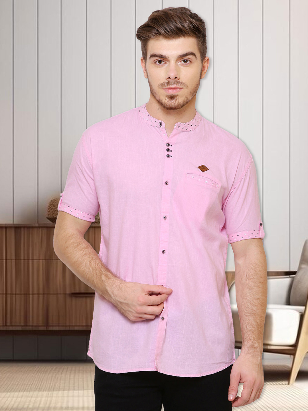 Kuons Avenue Men Pink Smart Slim Fit Solid Casual Shirt