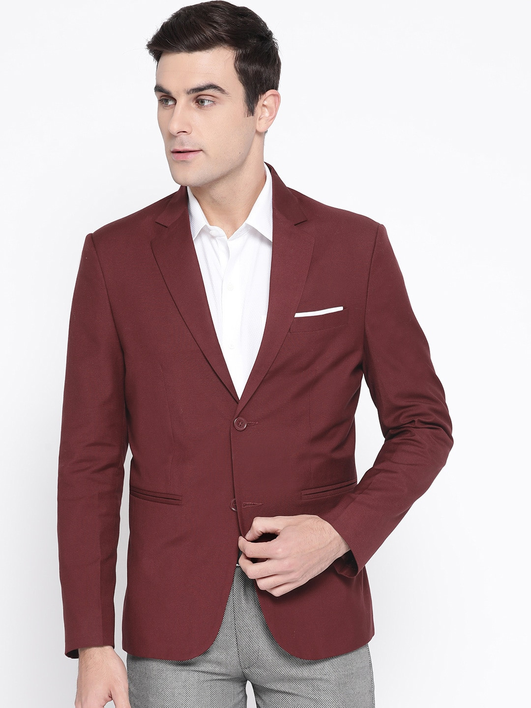 Luxrio Men Maroon Solid Slim Fit Single-Breasted Smart Casual Blazer