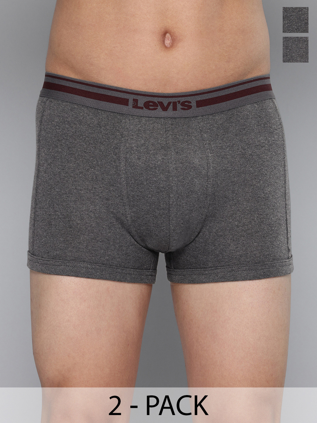 Levis Men Pack of 2 Pure Cotton Smartskin Technology Trunk #003-TRUNK-DK GMEL/DK GMEL-P2