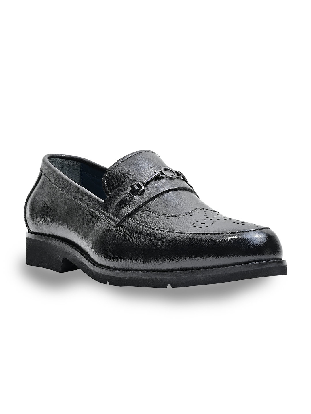 Egle Men Black Solid Leather Semi-Formal Slip-On Shoes