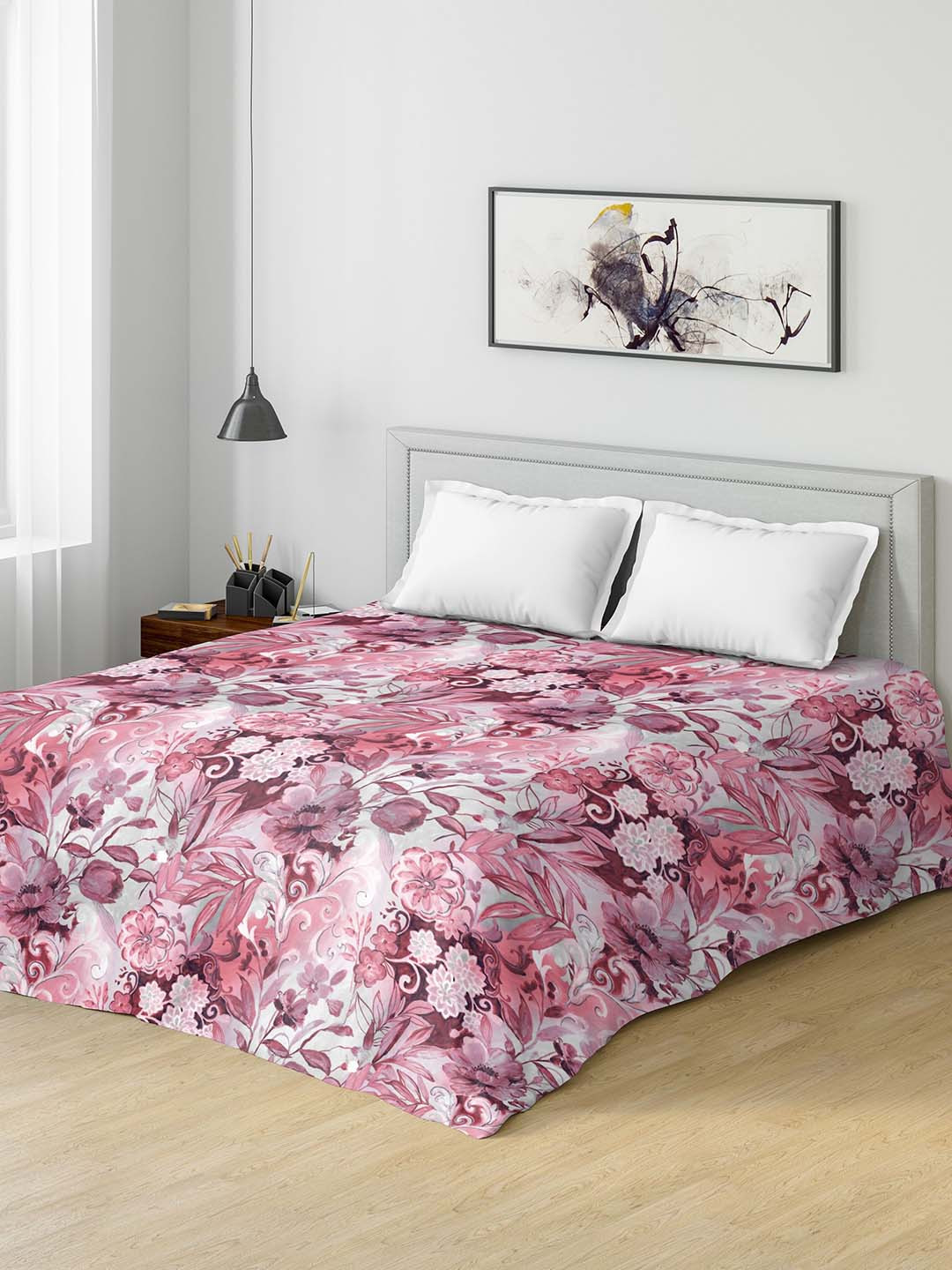 DDecor Pink & Off White Floral Mild Winter 150 GSM Double Bed Comforter