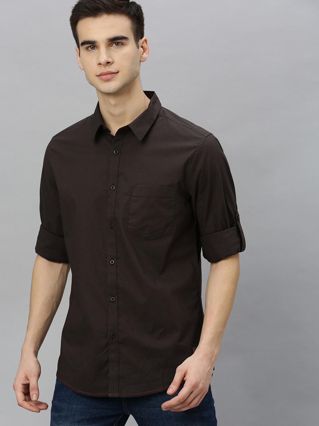 Roadster Men Coffee Brown Regular Fit Solid Casual Shirt