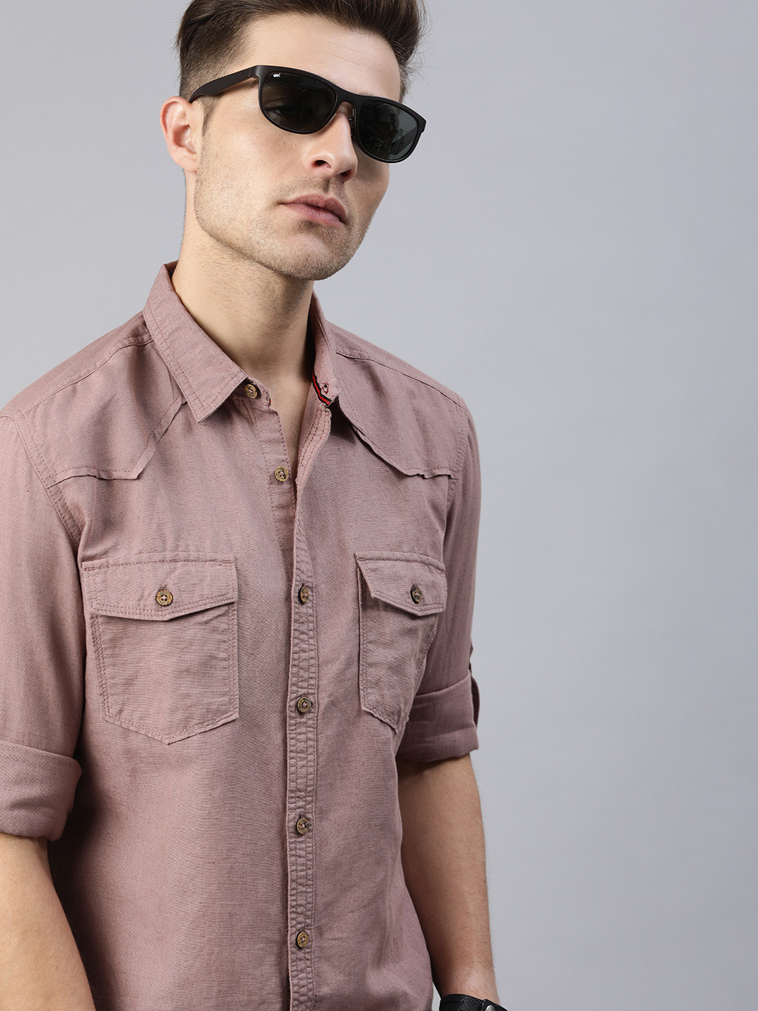 Roadster Men Mauve Regular Fit Solid Cotton Linen Casual Shirt