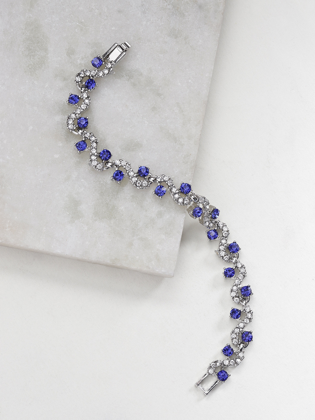 YouBella Blue Silver-Plated Stone-Studded Link Bracelet