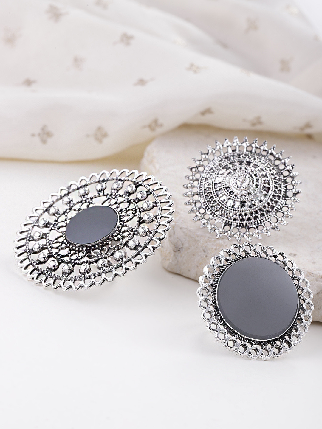 YouBella Set of 3 Oxidised Silver-Plated Afgan Adjustable Finger Rings